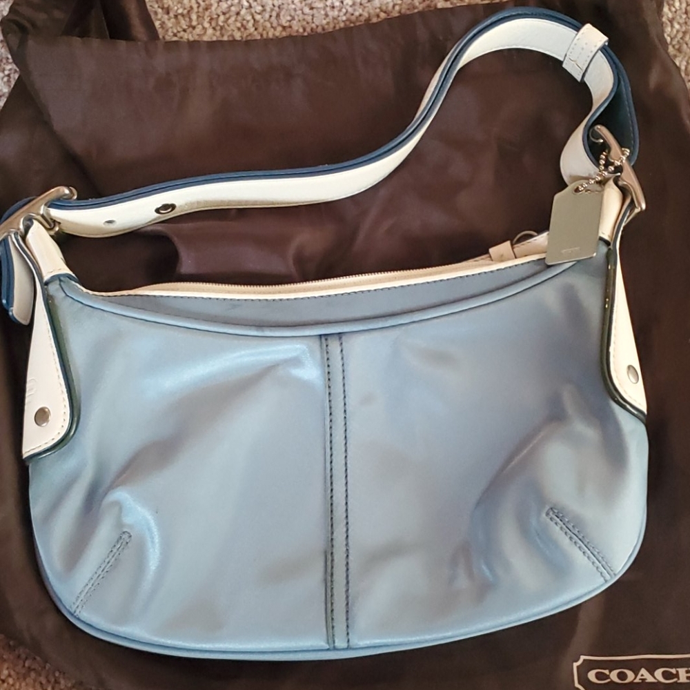 Light blue and white coach Small Hobo